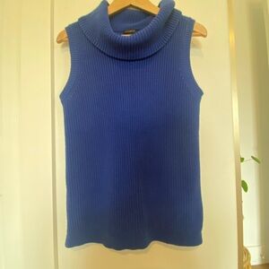 Talbots Nautical Blue Sleeveless Cowl Neck Sweater Cotton